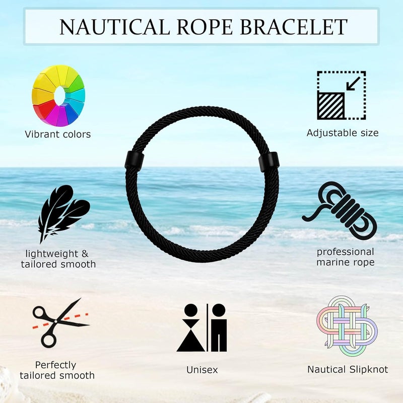 TempBeau Store Nautical Braided Rope Bracelets Set - 6 Pcs Adjustable Braided Cord Bracelet, Handmade Navy Marine String Bracelet with Metal Knot, Men Women Braided Bracelets Gifts - Image 5